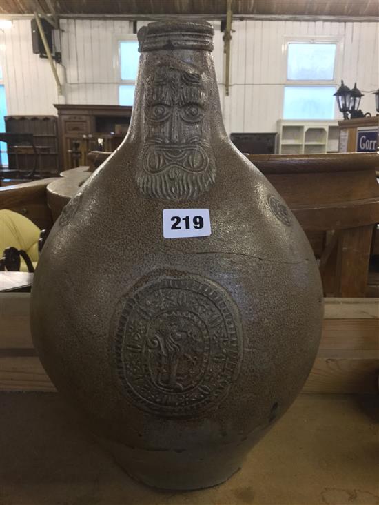 17/18C German large salt-glazed Bellarmine of typical form (faults & repairs)